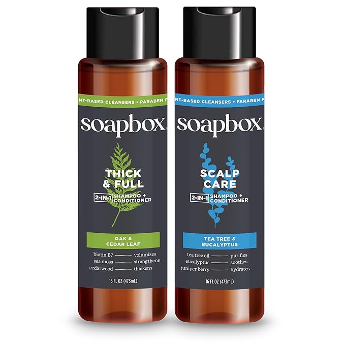Soapbox Men's Shampoo and Conditioner Variety Duo, One Thick and Full & One Scalp Care, 2 in 1 For Men, Mens Shampoo & Conditioner, 16oz
