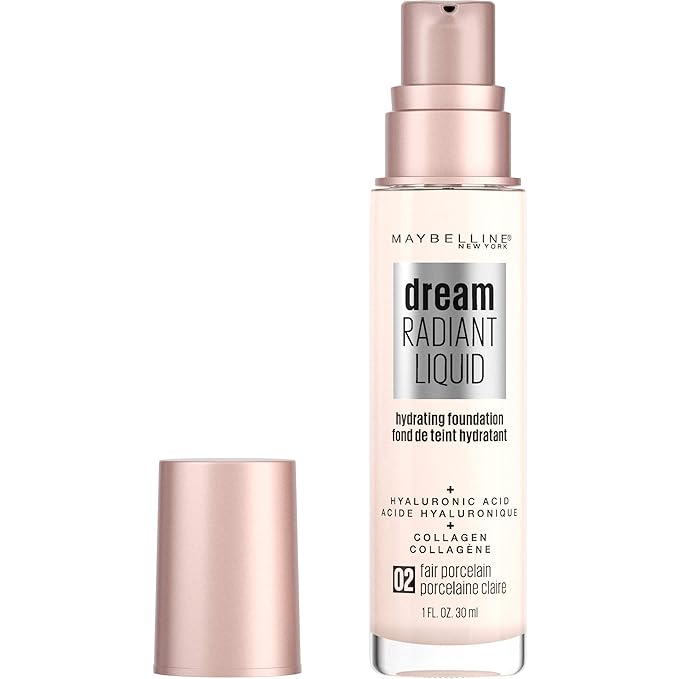Maybelline Dream Radiant Liquid Medium Coverage Hydrating Makeup, Lightweight Liquid Foundation, Fair Porcelain, 1 Count