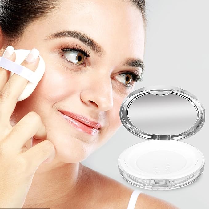 Beaupretty 2 Pieces Loose Powder Container with Puff Loose Powder Compact Case Empty Powder Case Reusable Plastic Empty Powder Case with Mirror (0.1/0.7 oz)