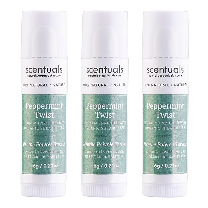 Lip Balm Peppermint Set of 3, Made with Shea Butter, Cocoa Butter, Avocado & Jojoba oil, Beeswax, Vitamin E and Essential oil, Moisturizing Lip Care, Cruelty Free Hydration, Natural (3 Pack)