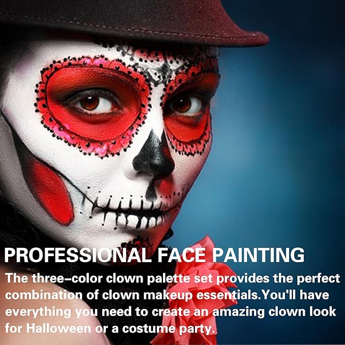 Clown Makeup Kit Black White Red Face Body Paint Palette Halloween Makeup Kit for Sfx Joker Zombie Cosplay Vampire Makeup