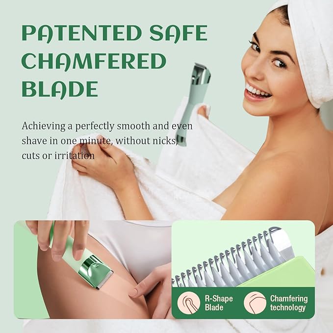 SUPRENT Bikini Trimmer Women - Painless Ladies Hair Removal - Waterproof Wet & Dry - 2 in 1 Lady Shaver for Pubic & Facial Hair - Cordless Electric Razor with USB-C Rechargeable - Green