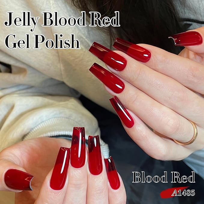 Double Rhythm 0.50 OZ Translucent Gel Polish Same Color Same Bottle Sheer Pastel Neutral Natural Milky 15 ML Jelly UV Nail Art DIY at Home (Burgundy Red-A1485)