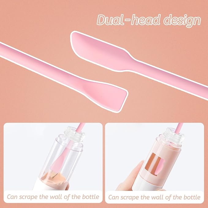 Makeup Mixing Palette Spatula Set, 2PCS Mini Acrylic Makeup Palette & 2PCS Silicone Skincare Spatula, Cream Foundation Palette for Mixing and Save Cosmetics (Pink,Square+Heart)