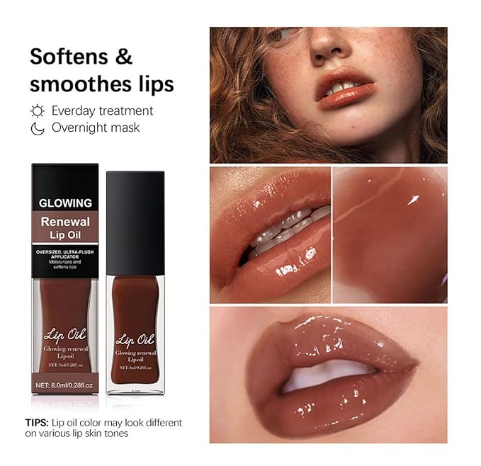 MAEPEOR Glowing Lip Oil 7 Colors Hydrating Lip Balm Nourishing Lip Care Lip Treatment Glossy Finish Non-sticky Moisturizing Lip Balm (07 Rose)