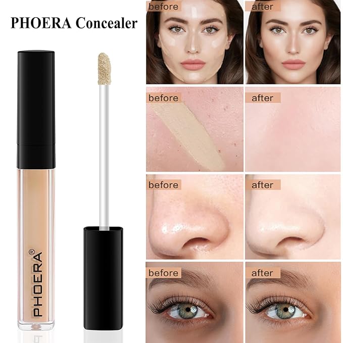 PHOERA Foundation Full Coverage Makeup, Mushroom Head Air Cushion CC Cream Natural Foundation Set,PHOERA Concealer, PHOERA Primer, PHOERA Powder, Foundation Brushes (102 Nued +02 Natural CC)