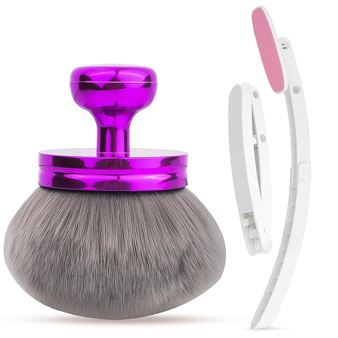 Self Tanner Brushes- Extra Large Blend & Blur Body Kabuki Brush & Back Sunscreen Applicator with Handle, 2 Pcs, Body Makeup Brushes for Legs, Face, Foundation, Tanning, Back Lotion Applicator (Purple)