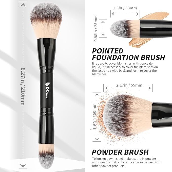 DUcare Powder Brush Foundation Brushes Double Ended Blush Setting Brush for Rounded Taperd Liquid, Cream, Powder,Blending, Buffing