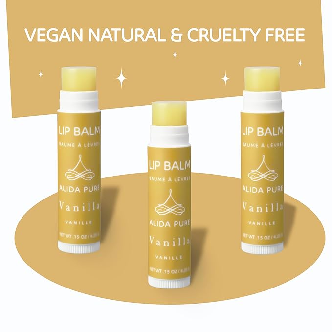 Vanilla Lip Balm Collection, Vegan Lip Balm Set, Beeswax Free, with Avocado Oil, Organic Jojoba Oil, and Vitamin E, Natural Moisturizer for Dry, Chapped Lips, 3 Tube Set