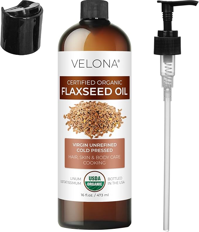 velona USDA Certified Organic Flaxseed Oil - 16 Fl Oz | 100% Pure and Natural Carrier Oil | Unrefined, Cold Pressed |Body, Face & Skin Care | Use Today - Enjoy Results…