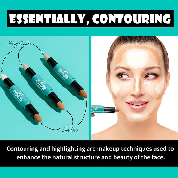MEICOLY 2-in-1 Highlighter Contour Stick,Cool Toned Contour Stick,Makeup Highlighter Stick,Long Lasting Waterproof Bronzer Contour Pencil,Travel Cream Face Shaping Stick,02
