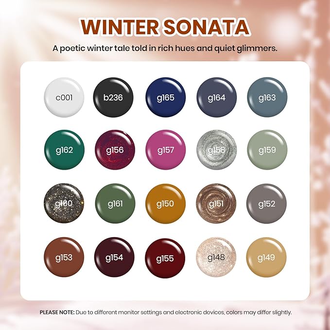 Beetles Fall Gel Nail Polish Set – 20 Colors Brown Burgundy Red Green Orange Glitter Winter Gel Polish, Soak Off UV LED Gel Polish Kit with Base Coat Glossy Matte Top Coat Manicure Gift for Women