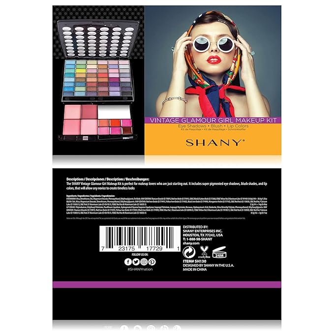 SHANY Glamour Girl Makeup Kit Eyeshadow Palette with Eyeshadows, Blushes, Lipstick Lip-gloss, Makeup Mirror, Makeup applicators, Premium Gift Packaging - Vintage