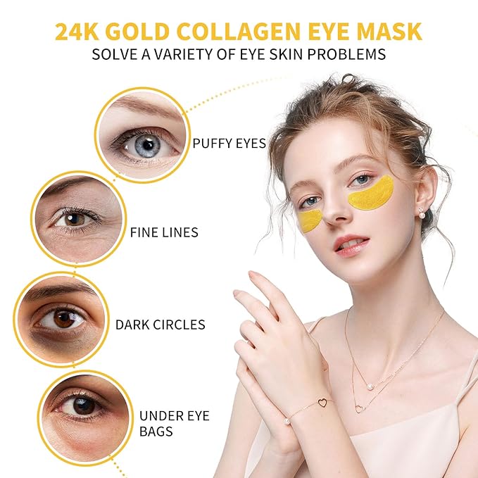 Under Eye Patches, 120 Pcs Golden Under Eye Mask, Eye Treatment Mask for Under Eye Bags, Dark Circles, Puffy Eyes, Fine Lines, Anti-Aging and Anti-Wrinkle, Collagen Eye Mask Skincare
