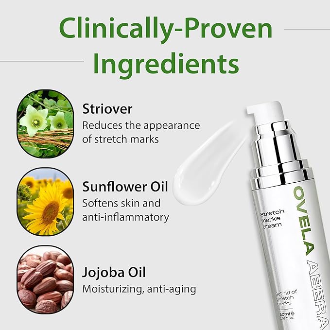 Abera Ovela Maternity Stretch Mark Cream for Pregnancy and Weight Fluctuations, Stretch Mark Treatment Pregnancy Must Haves, Deep Stretch Mark Removal, All Skin Types, 1.69 fl oz, Set of 2