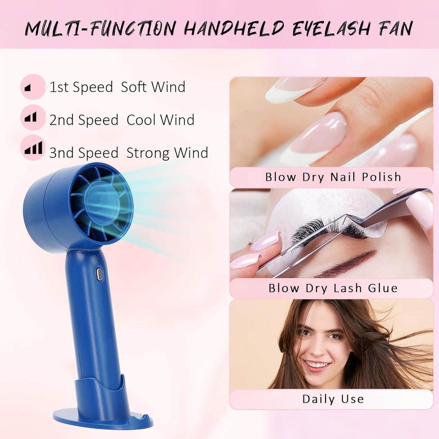 EMEDA Lash Shampoo Kit 2.02 fl oz Lash Cleaning Kit with Rechargeable Fan Dryer/Brush/Rinse Bottle, Oil-free Cleanser Wash for Extensions & Clusters & Natural Lashes, Cleaner for Eyelash Care(Blue)