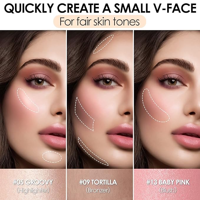 FOCALLURE 3 Pcs Cream Contour Sticks,Shades with Highlighter & Bronzer & Blush,Non-greasy Long-wear Face Contouring Pen,Easy to Sculpt the Face and Create a Lightweight Finishing Makeup,FAIR