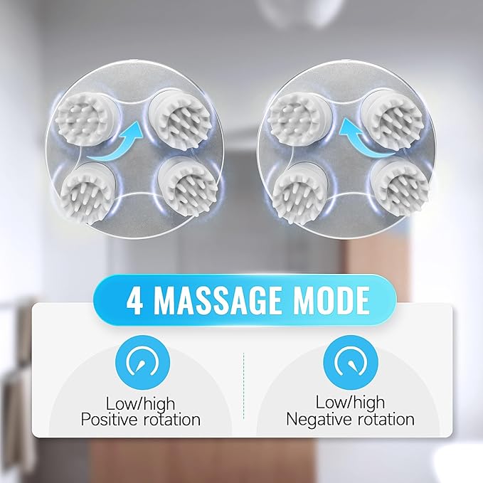 Electric Scalp Massager, Cordless Hair Scalp Massager Portable with 4 Vibration Comb for Hair Growth, Deep Cleansing and Stress Relaxation