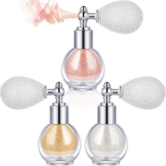 3 Pcs Glitter Spray for Hair and Body, Highlighter Shimmering Spray Powder High Gloss Body Glitter Spray Sparkle Powder for Face Body Cosmetic, Champagne, Pearl White, Bronze Color