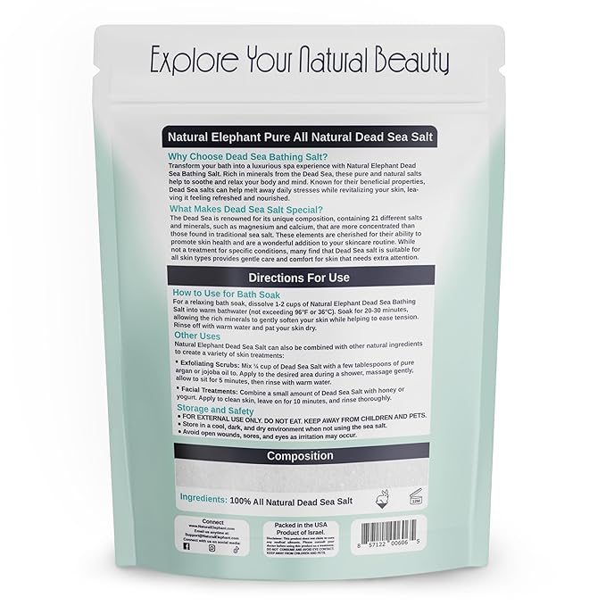 Natural Elephant Dead Sea Bath Salt | 5 Pound Bag (80oz) | 100% Natural and Pure| Fine Grain | for Bathing and Relaxation of Body and Mind