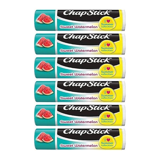 Sweet Watermelon Chapstick 6-Pack. Includes Bonus Lip Balm Holder Keychain (Blue). Limited Edition Flavor from the Chapstick I Love Summer Collection, Unique Gift Bundle from Tiny Seed