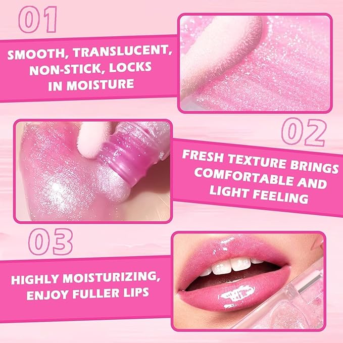 2PCS/Set MILEMEI Color Changing Lip Oil Magic Moisturizing, Big Brush Plumping Lip Oil, Plumping Glimmer Glow