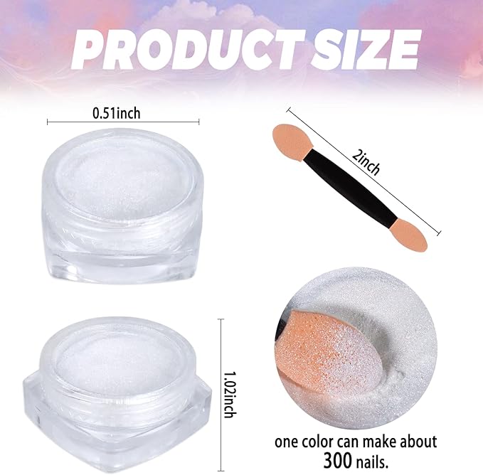 Laza White Pearl Chrome Nail Powder, 8 Colors Metallic Mirror Effect Pigment, Ice Transparent Aurora Nail Glitter Dust Kit for Gel Nail Art Decoration, Resin Craft, Gifts - Colorful White