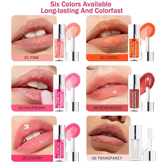 Plumping Lip Oil, Moisturizing Lip Glow Oil, Long Lasting Nourishing Lip Gloss Lip Balm, Non-sticky Transparent Toot Lip Oil Tinted for Lip Care and Dry Lip - Raspberry
