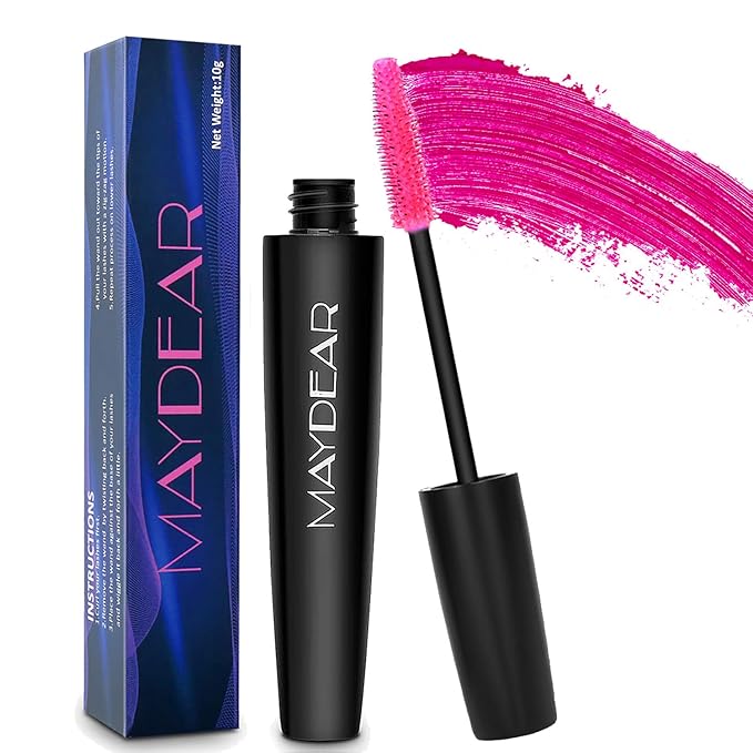 Maydear Pink Mascara for Eyelashes, Waterproof Colored Mascara Long Lasting Smudgeproof Colorful Mascara for Women Fast Dry Lengthening Eye Makeup Party Stage Use - Rose
