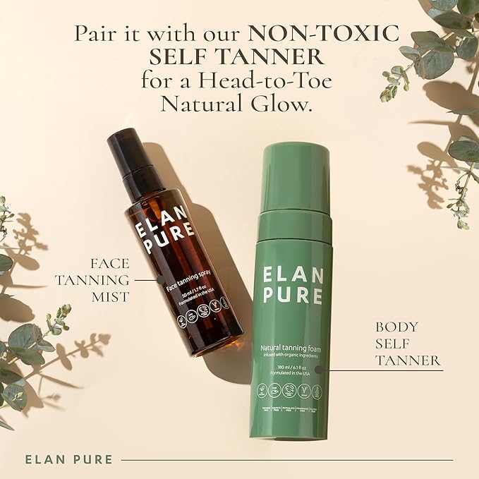 Face Tanning Mist, Organic Ingredients, Sunless Self Tanner, Bronzing, Hydrating, Steak-Free, Long Lasting Glow