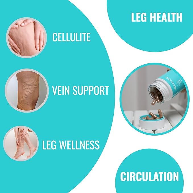 UpNourish Cellulite Vein Health Supplement with Caviar Collagen, SOD DIMPLESS, MOROSIL, Butchers Broom, Horse Chestnut, Leg Wellness and Circulation Support 90ct