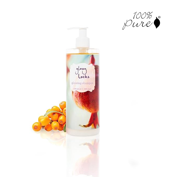 100% PURE Glossy Locks Glossing Shampoo Hair Wash Detox & Hydrate Shine Boosting Dry Dull Damaged Strands Avocado Butter & Seaweed Collagen Natural Care for Women & Men Vegan - 13.5 Fl Oz