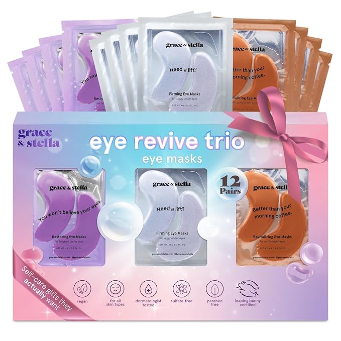 grace & stella Under Eye Patches (12 pairs) Eye Masks for Dark Circles and Puffiness - Birthday Gifts for Women, Bachelorette Party Favors, Bridesmaid Proposal Gifts, Self Care, Spa, Relaxation, Vegan