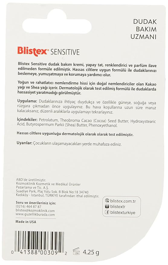 Blistex Simple & Sensitive Lip Balm, 0.15 Ounce Tube – Hypo-Allergenic Unflavored Lip Balm, Gentle Lip Moisturizer For Dry Lips, Contains Shea & Cocoa Butter