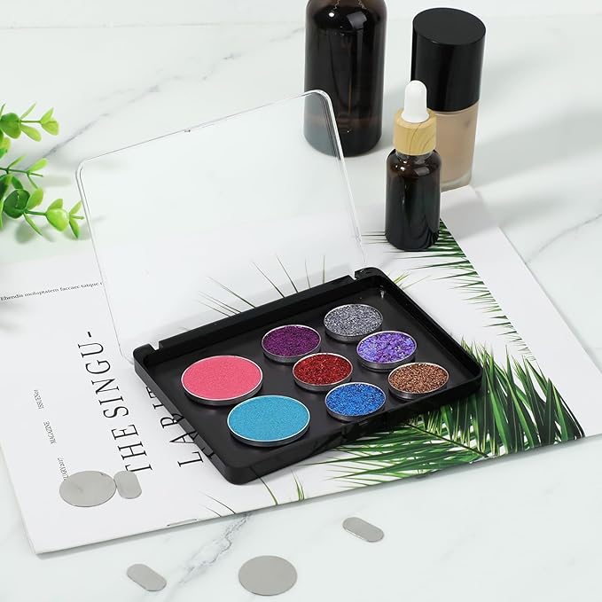 Empty Magnetic Makeup Palette Set, 1pc Magnetic Makeup Palette+ 20PCS Round Adhesive Metal Stickers + 30PCS Square Adhesive Metal Stickers for DIY Eyeshadow Blush