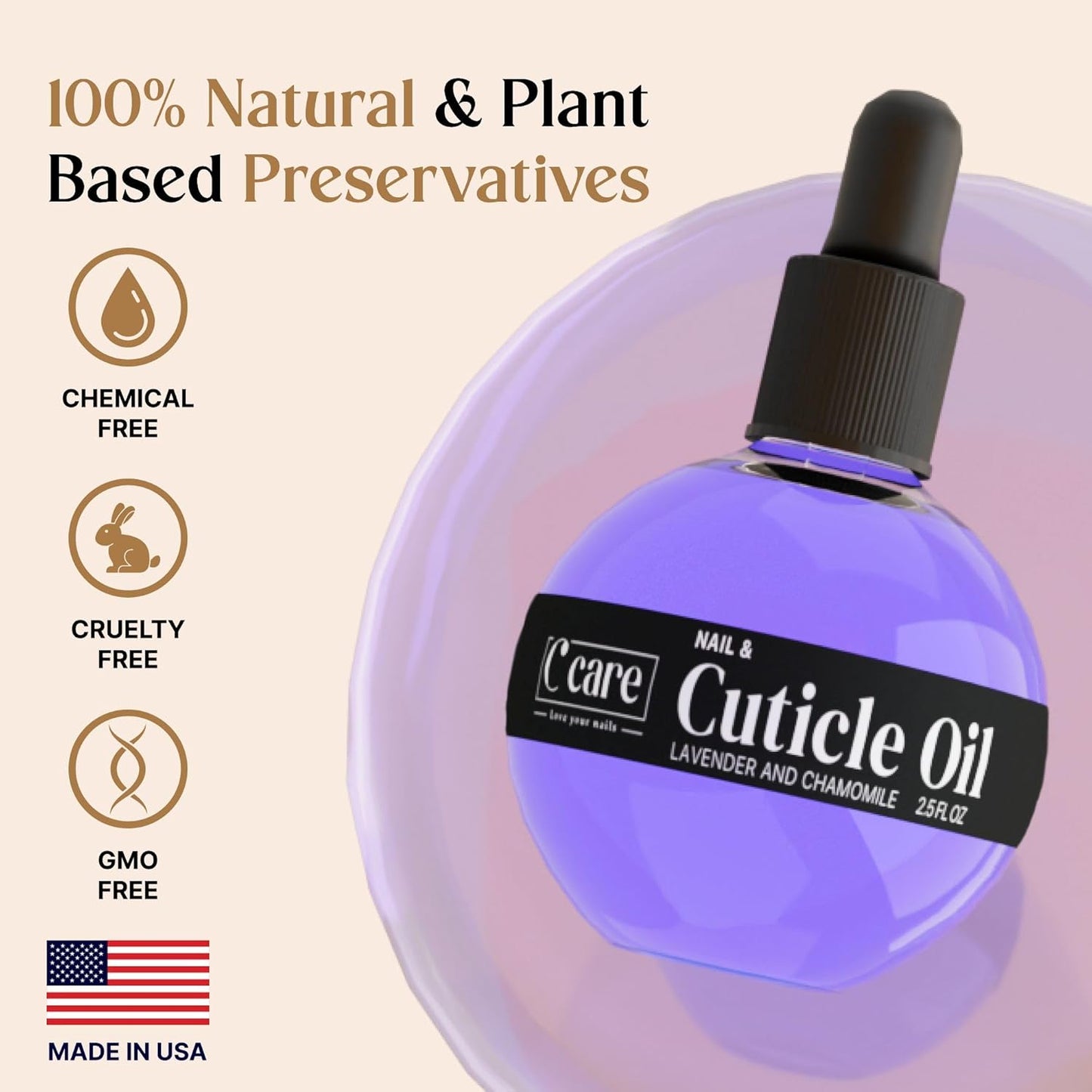 C CARE Lavender and chamomile Cuticle Oil For Nails - Repairs Cuticles Overnight - Moisturizes and Strengthens Nails and Cuticles - Dropper & Brush included - 2.5oz