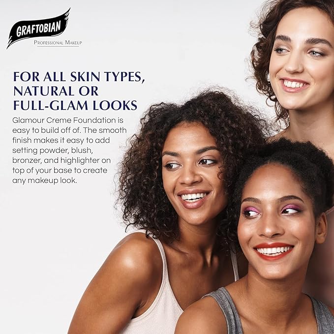 Graftobian HD Glamour Crème Foundation 1/2oz, Weightless Full Coverage Makeup, 65 Inclusive Shades, For All Skin Types, Natural or Full-Glam Looks, For Professionals and Beginners (Bronze Glow)