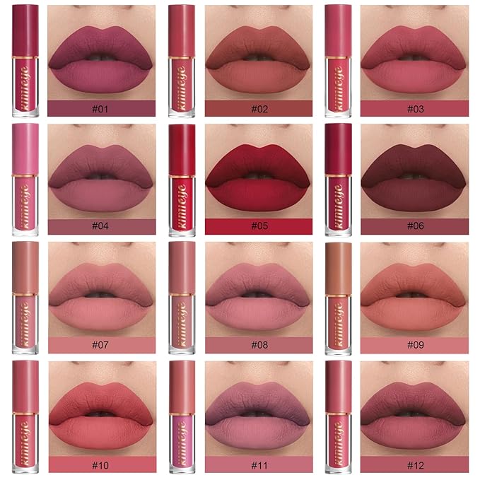 12 Colors Matte Liquid Lipstick Kit, Long Lasting Lip Tint, Waterproof Lip Stain, Non-Stick Cup Quick-dry Velvet Nude to Red Lipstick Makeup Set, Up to 24H Wear (SET B)
