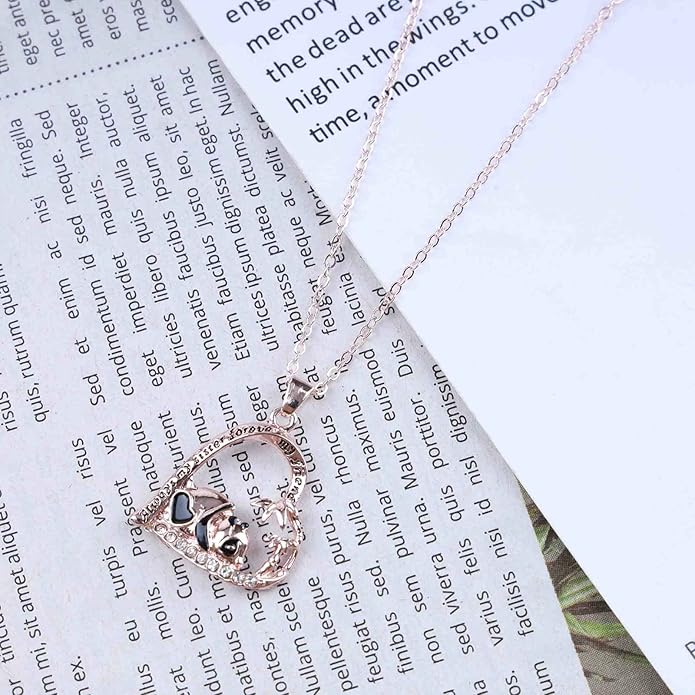Silver Crystal Panda Necklace Choker Vintage Heart Panda Pendant Cute Animal Necklace Charm Jewelry I Love You Forever Birthday Gifts for Kids Women and Girls