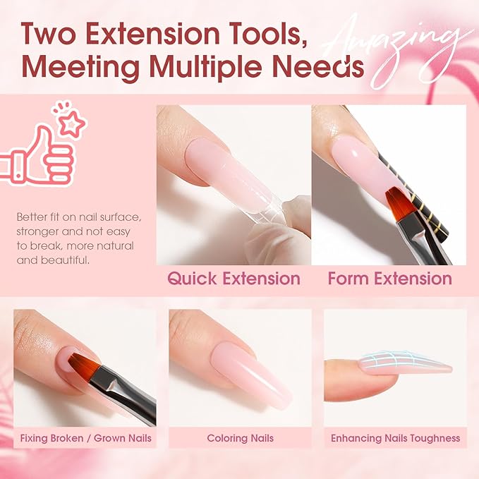 Poly Nail Gel Kit -20 Colors + 76 Nail Art Accessories ROSALIND Nude Clear Poly Nails Gel Kit Starter Kit with Slip Solution Nude Pink Nails Extensions with Mini UV Lamp
