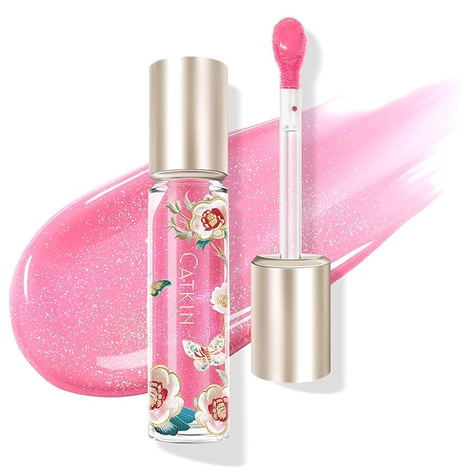 Catkin Lip Plumper Gloss, Tinted Lip Serum with Hyaluronic Acid & Jojoba Oil, Non-sticky Volumizing Hydrating Formula for a High Shine Maximum 3D Look, Plump & Soft Lips 0.12 Fl Oz - C02 Rose Diamond