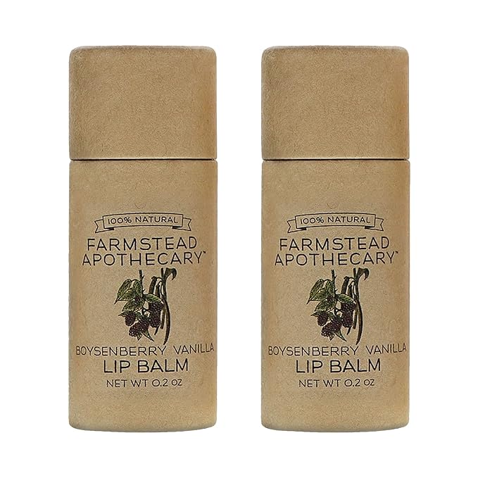 Farmstead Apothecary 100% Natural Lip Balm with Organic Beeswax, Organic Shea Butter & Organic Coconut Oil, Boysenberry Vanilla 0.2oz (Pack of 2)