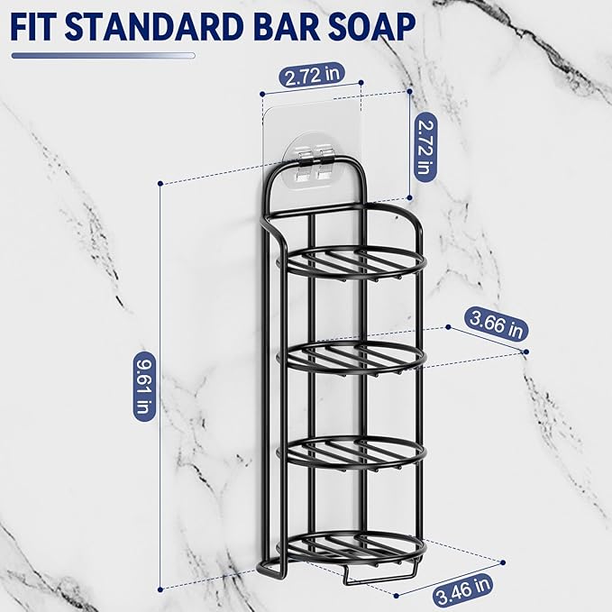 4-Tier Shower Soap Shampoo Bar Holder, Self Adhesive & Freestanding Draining Soap Dish Caddy for Bathroom Wall Accesories Decor Black