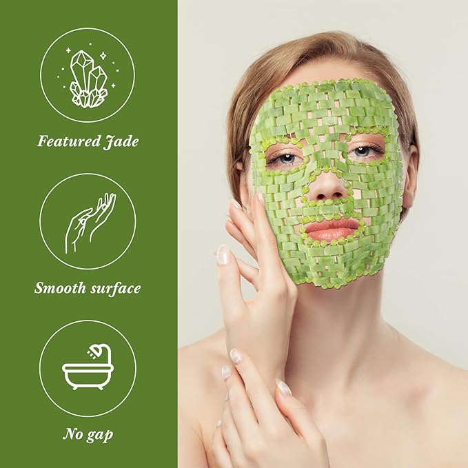 Jade Facial Mask, Jade Sleep Natural Stone Mask, Green Facial Cooling Mask, Jade Eye Mask Beauty Skincare Massage Tools for Alleviate Puffiness Face Massage Puffy Eyes Dark Circles