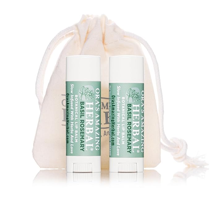 Natural Lip Balm, Perioral Dermatitis Treatment, Calendula Lip Balm, Healing Lip Balm with Immune Supportive Basil & Rosemary Essential Oil, Organic Coconut Oil, 2 Pak, Ora's Amazing Herbal