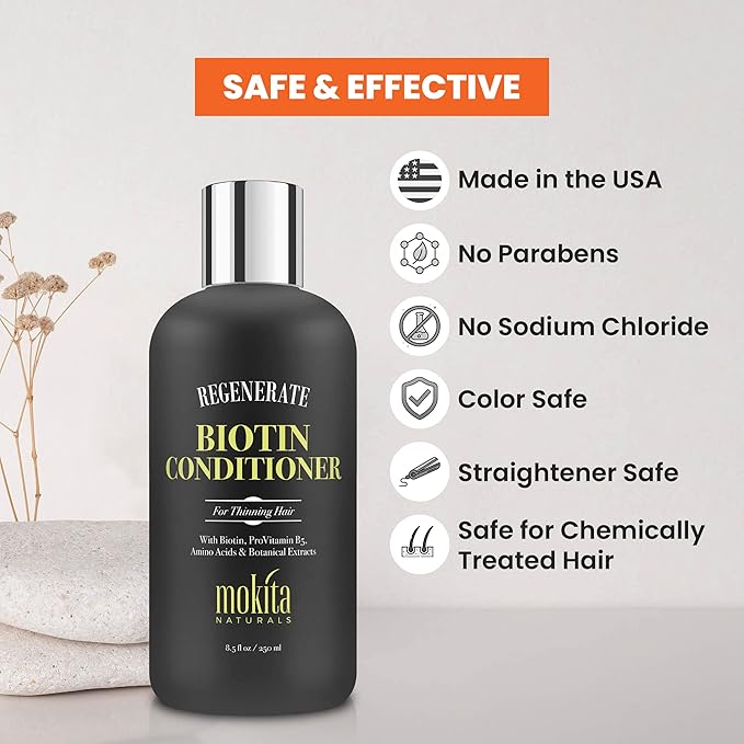 Conditioner with Biotin, ProVitamin B5 and Amino Acids for Repair Treatment and Deep Moisturizing for All Hair Types - Detangle, Protect and Support New Hair Growth - 8.5 Ounces