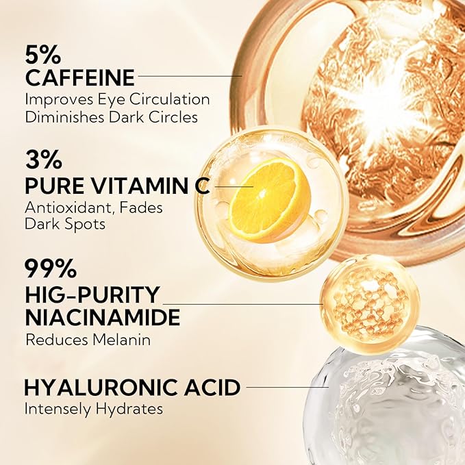 Vitamin C Under Eye Patches(30 Pairs) -Cooling Eye Masks for Dark Circles, with Caffeine Niacinamide Hydra-Gel Collagen, Puffy Eyes & Eye Bags Treatment, Fine Lines & Wrinkles Reduce, Anti-Aging