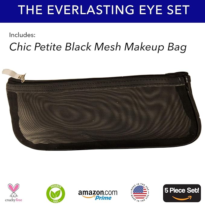 The Everlasting Eye 5 Piece Waterproof Makeup Set. Gel Eyeliner, Creme Eyeshadow, 2 brushes and Mesh Bag. Paraben-free, Talc-free, Cruelty-free. Golden Caramel/Chocolate Kiss 1502