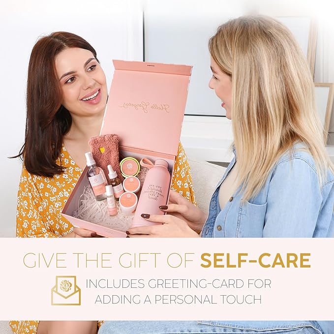 Luxury Spa Gift Basket for Women - Relaxing Self Care Kit with Body Scrub & Cream, Facial Mist, Scented Candle & More - Perfect Birthday Gift For Women - Box Set of 9 Pcs