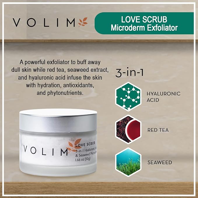 Love Scrub with Hyaluronic Acid Natural Face Exfoliator for Wrinkles, Acne, Fine Lines, Blackheads & Clogged Pores